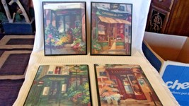 Set of 4 Paris Street &amp; Buildings Scenes Pictures Mounted on Wood Wall Art - £78.66 GBP