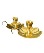 Vintage Solid Brass Chamberstick Candle Holder Lot of 2 Candlestick Lotu... - $77.19 CAD