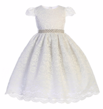 Exquisite White Lace Flower Girl Party Pageant Dress, Crayon Kids USA - £45.83 GBP