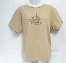 Sz XL Signature Womens Beige W/Ship Design Cotton U-Neck Polo Top Blouse... - $12.95
