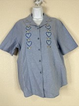 BonWorth Womens Size M Blue Flower Heart Button-Up Shirt Short Sleeve - £8.60 GBP