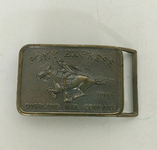 Vintage metal belt buckle pony express overland mail company horse and rider - £15.75 GBP