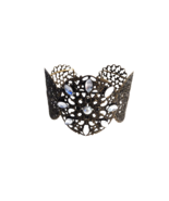 Vintage Filligree Metal  Cuff Bracelet  Rhinestone Floral Scroll - $24.75