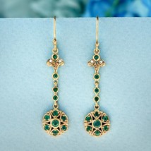 Natural Emerald and Pearl Vintage Style Dangle Earrings in 9K Yellow Gold - £719.42 GBP