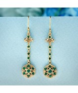 Natural Emerald and Pearl Vintage Style Dangle Earrings in 9K Yellow Gold - £718.52 GBP