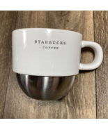 Starbucks White Ceramic w Silver Stainless Steel Bottom Coffee Mug Cup 2... - £11.78 GBP
