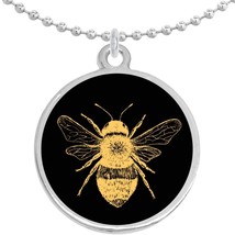 Vintage Bee on Black Round Pendant Necklace Beautiful Fashion Jewelry - £8.59 GBP
