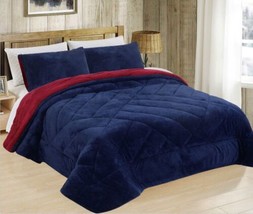 Chicago Navy Blue Blanket With Sherpa Softy Thick &amp; Warm 3 Pcs California King - £54.52 GBP
