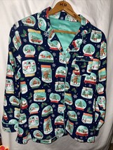 Nick &amp; Nora Flannel Snowglobe  Snow Globe Christmas Sock Monkey Pajama Top - £16.50 GBP