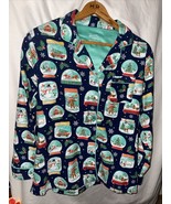 Nick &amp; Nora Flannel Snowglobe  Snow Globe Christmas Sock Monkey Pajama Top - £17.35 GBP