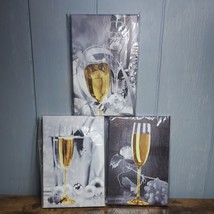 bocassis 3 Pcs Wine Canvas Wall Art for Kitchen Decor Gray Gold Champagne Wine - £20.00 GBP