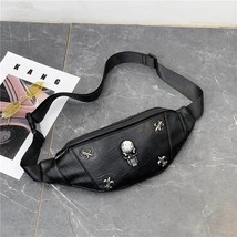 Mihaivina Men&#39;s  Chest Bag Rivet Fanny Pack Women Waist Belt Bags Pu Leather  Ba - £150.14 GBP