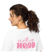 Women’s Organic Ribbed Neck T-Shirt – Motherhood Bow Back Print (White) - $75.17 CAD
