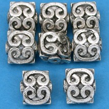 Bali Heart Square Antique Silver Plated Beads 9mm 16 Grams 8Pcs Approx. - £5.45 GBP