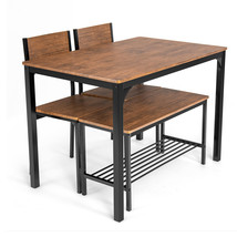 Costway 4pcs Dining Table Set Rustic Desk Bench &amp; 2 Chairsw/ Storage Rack Brown - £234.40 GBP