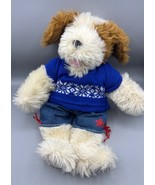 Build A Bear Plush Puppy Dog Toy In Blue Knit Sweater Denim Shorts Fluff... - $12.96