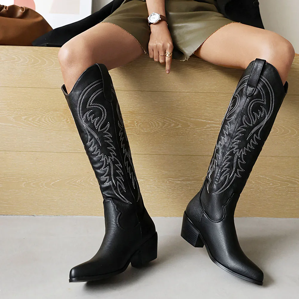 2023 Autumn Winter Embroidered Western Knee High boy girl Boots Women  Ankle Boo - £115.67 GBP