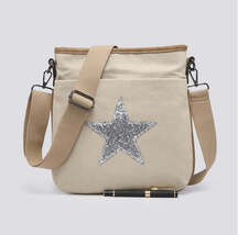 Flat Star Cross Body Messenger Bag - Beige - $39.95