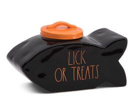 Rae Dunn &quot;Licks Or Treats&quot; Fish Shaped Cat Treat Canister Jar Container - £19.66 GBP