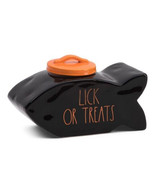 Rae Dunn &quot;Licks Or Treats&quot; Fish Shaped Cat Treat Canister Jar Container - £19.67 GBP