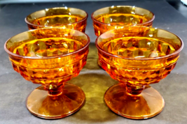 (4) Vintage Indiana Glass Amber Whitehall Cube Footed Sherbet Glass 4 1/4&quot; - £31.00 GBP