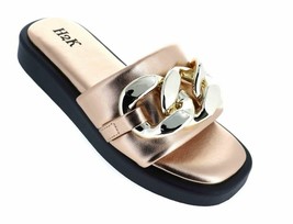 H2K Chain Rose Gold Fashion Comfort Soft Slides Flip Flops Sandals  Open... - $29.98