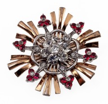 Vintage Pennino Sterling Silver Dual Tone Ruby-like &amp; Clear Crystal Brooch - £1,024.81 GBP