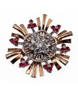 Vintage Pennino Sterling Silver Dual Tone Ruby-like &amp; Clear Crystal Brooch - $1,282.05