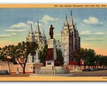 Pioneer Monument Salt Lake City Utah UT UNP Unused Linen Postcard Y11 - £2.33 GBP