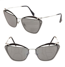 MIU MIU NOIR Cut Out 54T Black Silver Mirrored Oversized Sunglasses MU54TS Women - £141.85 GBP