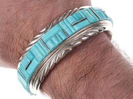 Calvin Begay Navajo Sterling/turquoise cobblestone cuff bracelet - £609.89 GBP