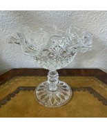 Vintage Fenton Clear Glass Ruffled Footed Compote Dish  Bowl Diamond Thu... - $24.74