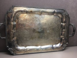Vintage Ornate Silver on Copper Plated Double Handle Serving Tray 20.75&quot; Wide - £50.09 GBP