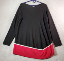 J. Jill Sweater Dress Women Medium Black Red Viscose Knit Long Sleeve Round Neck - £19.18 GBP