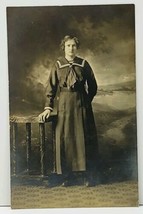 RPPC Young Woman Victorian Era In Sailor Nautical Style Dress Postcard C9 - £5.83 GBP