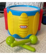 Little Tikes LITTLE RHYTHM MAKER Drum Blue &amp; Yellow with Green Drumsticks - $23.76
