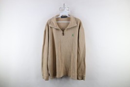 Vintage Ralph Lauren Mens XL Cotton Ribbed Knit Half Zip Pullover Sweater Beige - £43.41 GBP