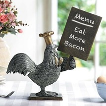Aluminum Rustic Alpha Rooster With Chef Hat Holding A Menu Board Statue ... - $106.99