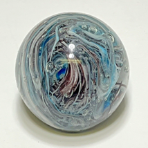 Blown Art Glass Scramble Swirl Bubble Paperweight Blues Grays 2.5&quot; - £33.19 GBP