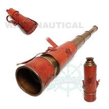 WAVE NAUTICAL-Kelvin and Hughes 16&quot; Antique Brass Telescope Leather Cover Vintag - £29.05 GBP