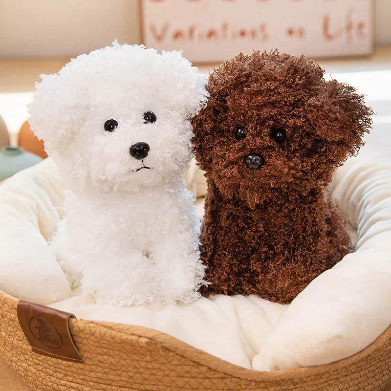 20cm Simulation White Brown Teddy Dog Plush Toy Stuffed Soft Kawaii Curly Dog - £13.85 GBP+