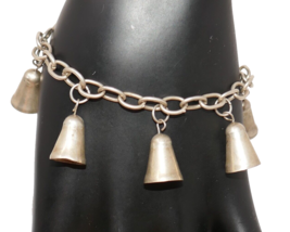 Mexico Sterling Silver Bell Charm Link Bracelet - £38.93 GBP