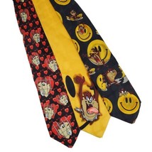 Vintage Lot (3) Tasmanian Devil Novelty Neckties Looney Tunes Smile Face Hearts - $17.99