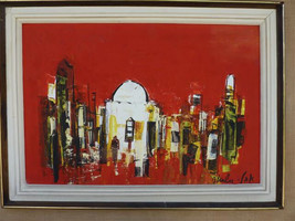 Oil Painting by Listed Israeli Artist Shaul Ohali &quot;Figure in the City&quot; 34 X 49cm - £124.33 GBP