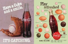 Coca Cola Coke Refreshed Baseball Bottle Soda Pop Décor Metal Tin 2 Sign Lot - £25.57 GBP