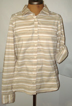 New Womens NWT M Stripe Khaki White Top Roll Sleeves UPF Columbia Antiodor Brown - £70.77 GBP