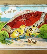 A Happy Easter 1900s Greeting Postcard Embossed Chicks Umbrella Beach PC... - £15.95 GBP