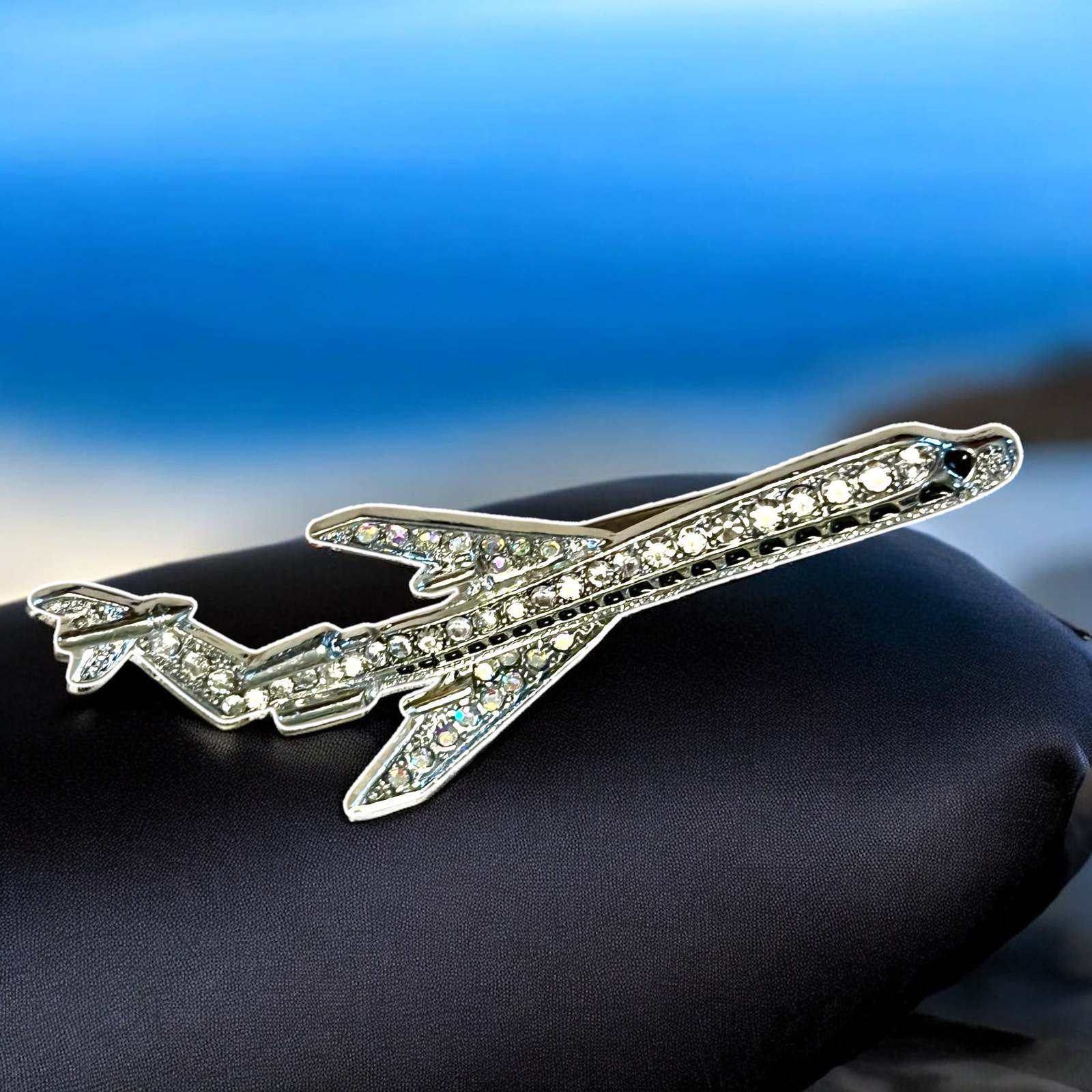 Dazzling Rhinestone Airplane Brooch Pin with Inlaid Design