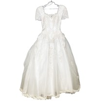 VTG Oleg Cassini Wedding Dress White Size 4 HEAVY BEADED Chapel Train NWOT - €385,08 EUR