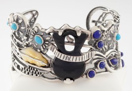 Fritz Casuse Navajo Argent Sterling Manchette Multi-Pierre Magnifique Pièce - $8,954.45 MXN